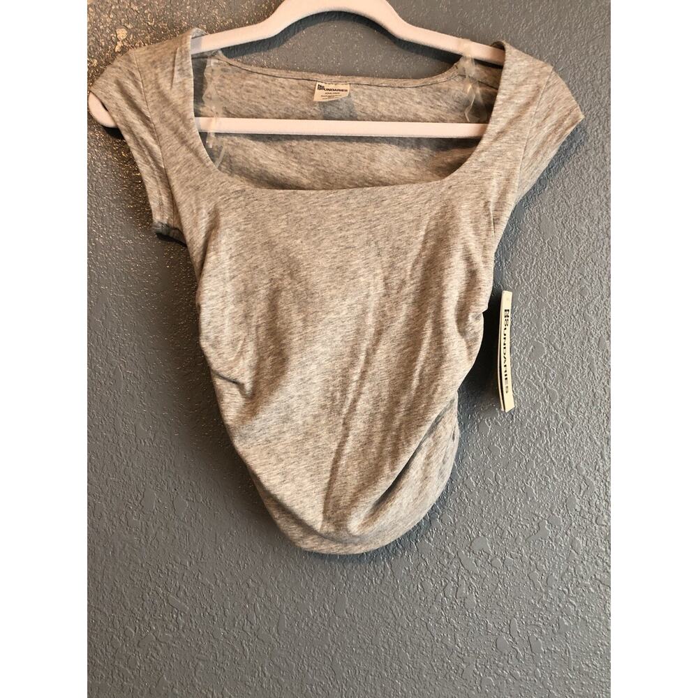 No Boundaries Womens Top XXS Square Portrait Neck Light‎ Heather Grey Gray Shirt